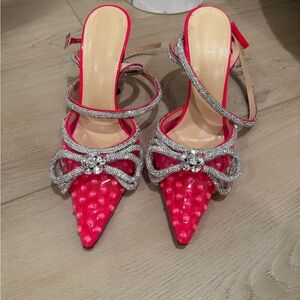 MACH & MACH Pink and Silver Bow Heels